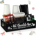 Soaoo Christmas Hot Cocoa Bar Coffee Station Organizer Decorative Wood Storage Box with Handle Coffee Organizer Pod Holder for Countertop Decorative Xmas Storage Bins Bar Accessories(Black)