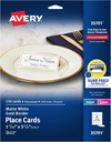 Avery Printable Place Cards with Sure Feed Technology, 1-7/16" x 3-3/4", White with Gold Border, 150 Blank Tent Cards for Laser or Inkjet Printers (35701)