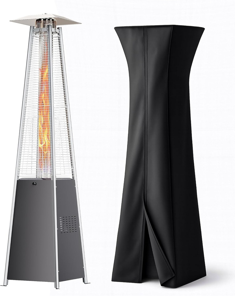 Pyramid Patio Heater for Outdoor Use, 48000 BTU Fast Heating Propane Heater with Wheels & Weatherproof Cover, Triple Protection System Outdoor Heaters for Patio, Yard, Pool, Garden