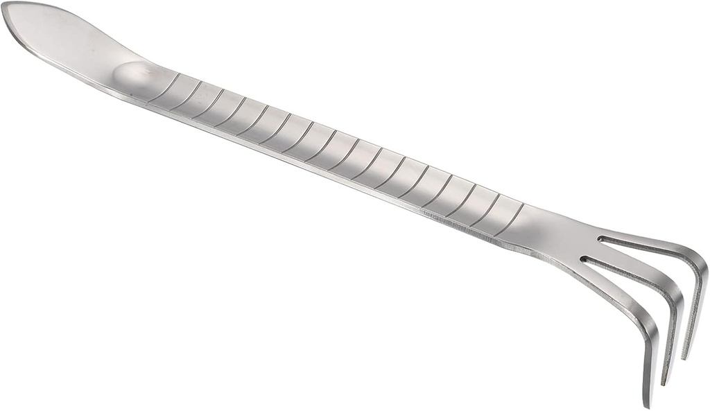 PATIKIL Root Rake, Stainless Steel 3 Prong Thickened Non-Slip Handle Loosening Soil Cultivator with Spatula for Backyard Bonsai Pot Planting, Silver