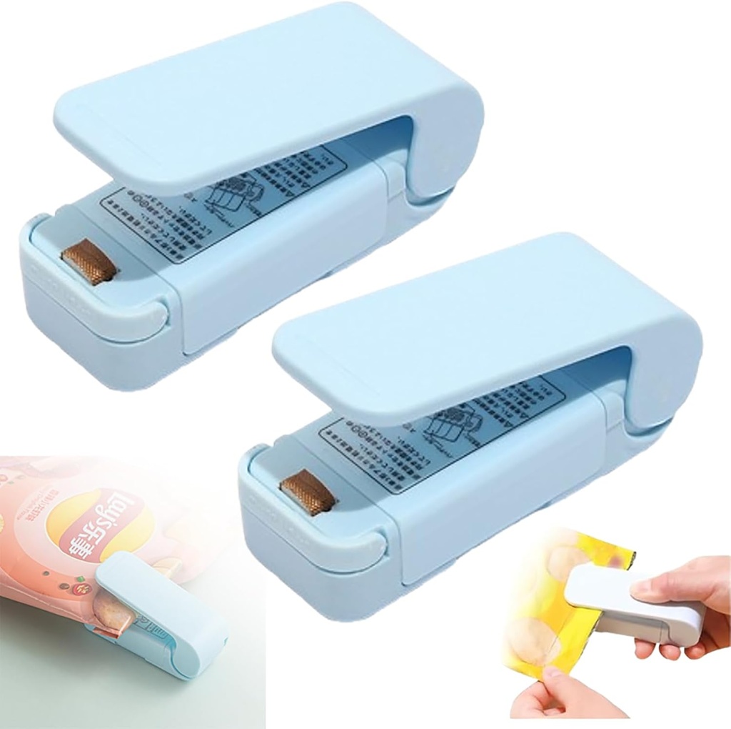 Portable Mini Sealing Machine, 2025 Upgrade Mini Bag Sealer 2 in 1 Sealer and Cutter Handheld Heat Vacuum Sealer Portable Resealer Machine for Plastic Bags Food Storage Snacks Freshness (Blue, 2pcs)