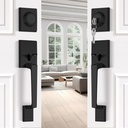 EHOMEWARE Black Double Front Door Lock Set, Matte Black Double Door Handle Set, Exterior Door Handle with Deadbolt and Dummy, Heavy Duty Front Door Hardware, Reversible Door Lever for Left/Right Doors