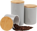 Mind Reader 3-Piece Canister Set, Sugar Container, Coffee Storage, Lids, Kitchen, Ceramic, 4"L x 4"W x 7"H, Black and White