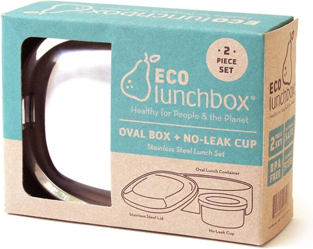 ECOlunchbox Oval & Snack Cup – 2-Piece Stainless Steel Lunch Set, 30 oz Total (24 oz Oval + 7 oz Leak-Proof Cup), Plastic-Free, Dishwasher & Oven Safe