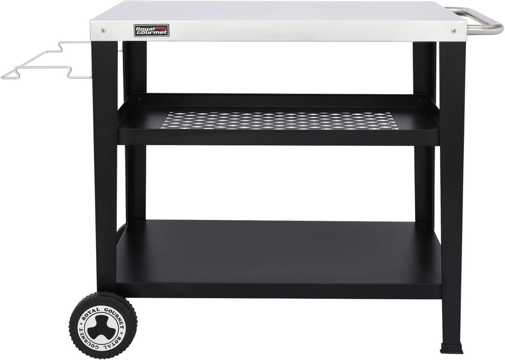 Royal Gourmet PC3404S Rolling Dining Table with Trash Bag Holder, Outdoor Garden Patio BBQ Kitchen Food Prep Table Cart, 34"L x 20"W Stainless Steel Tabletop, Silver & Black
