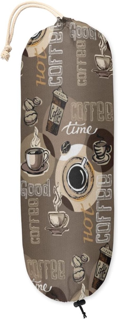Coffee Plastic Bag Holder Grocery Bag Holder Large Wall Mount Garbage Plastic Bag Organizer Drawstring Adjustment for Kitchen, 22x9" in