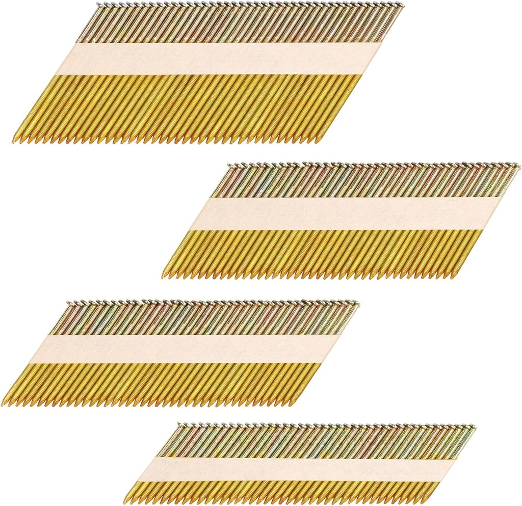 HW HAMWOO 34°Framing Nails,D Head Nail Pack,960-Pack (2"- 240Pcs,2-1/2"- 240Pcs,3"- 240Pcs, 3-1/2"- 240Pcs),Galvanized Paper Tape Strip Nails,Ring Shank,for 30 to 34 Degree Framing Nailer