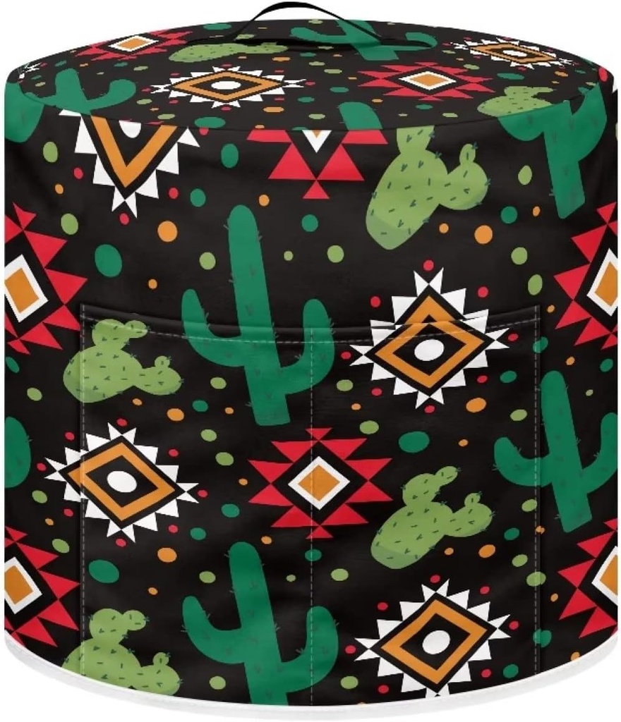 Dolyues Aztec Cactus Pressure Cooker Cover Kitchen Appliance Dust Cover for Round Air Fryer, Boho Style Rice Cooker Cover Electric Cooker Cover Slow Cooker Dust Cover with Pocket for Accessories