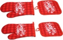 2sets Christmas Microwave Oven Gloves and Pot Holders Heat Resistant Baking Mitts Printed Mats for Safe Cooking Festive Red Plaid Design for Kitchen Use
