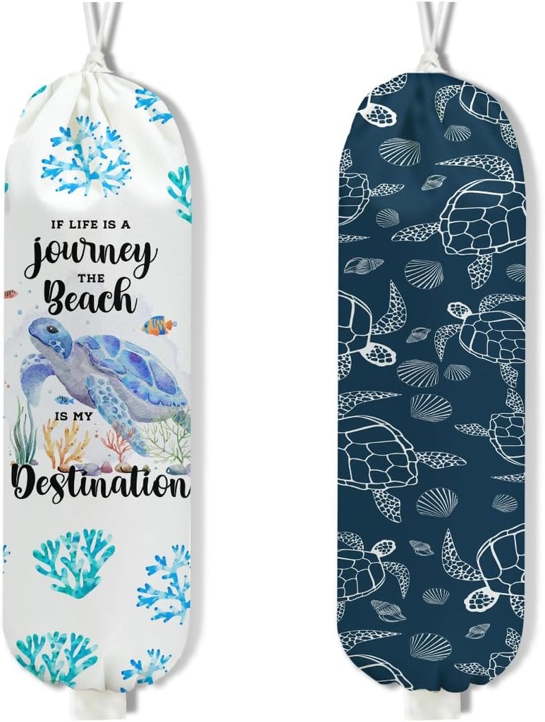 2Pcs Turtle Plastic Bag Holder, Wall Mount Grocery Bag Holder, Plastic Bags Organizer, Pull Rope Free Adjustment Holders for Grocery Bags Turtle Decoration for Home Kitchen Pantry