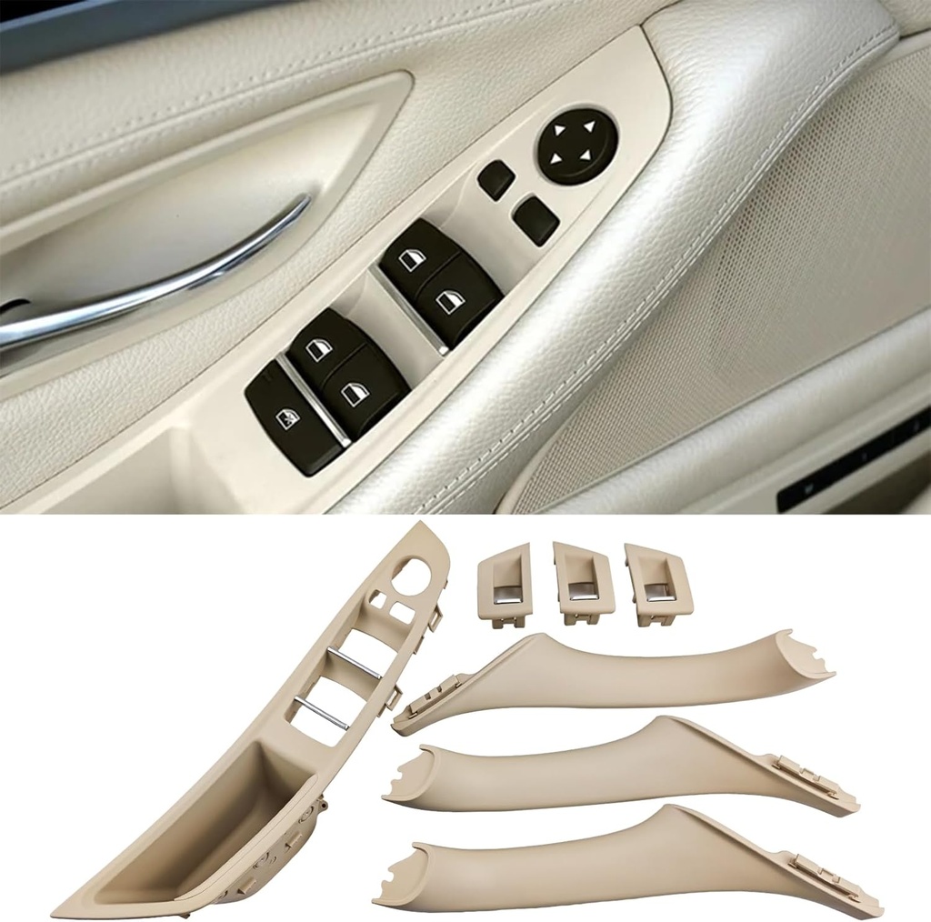 Car Door Handle Compatible with BMW 5 Series F10 F11 2011-2016 Inner Door Pull Handle Interior Door Handles Replacement Cover, 520i 528i 530i 535d 535i 550i (Beige White)
