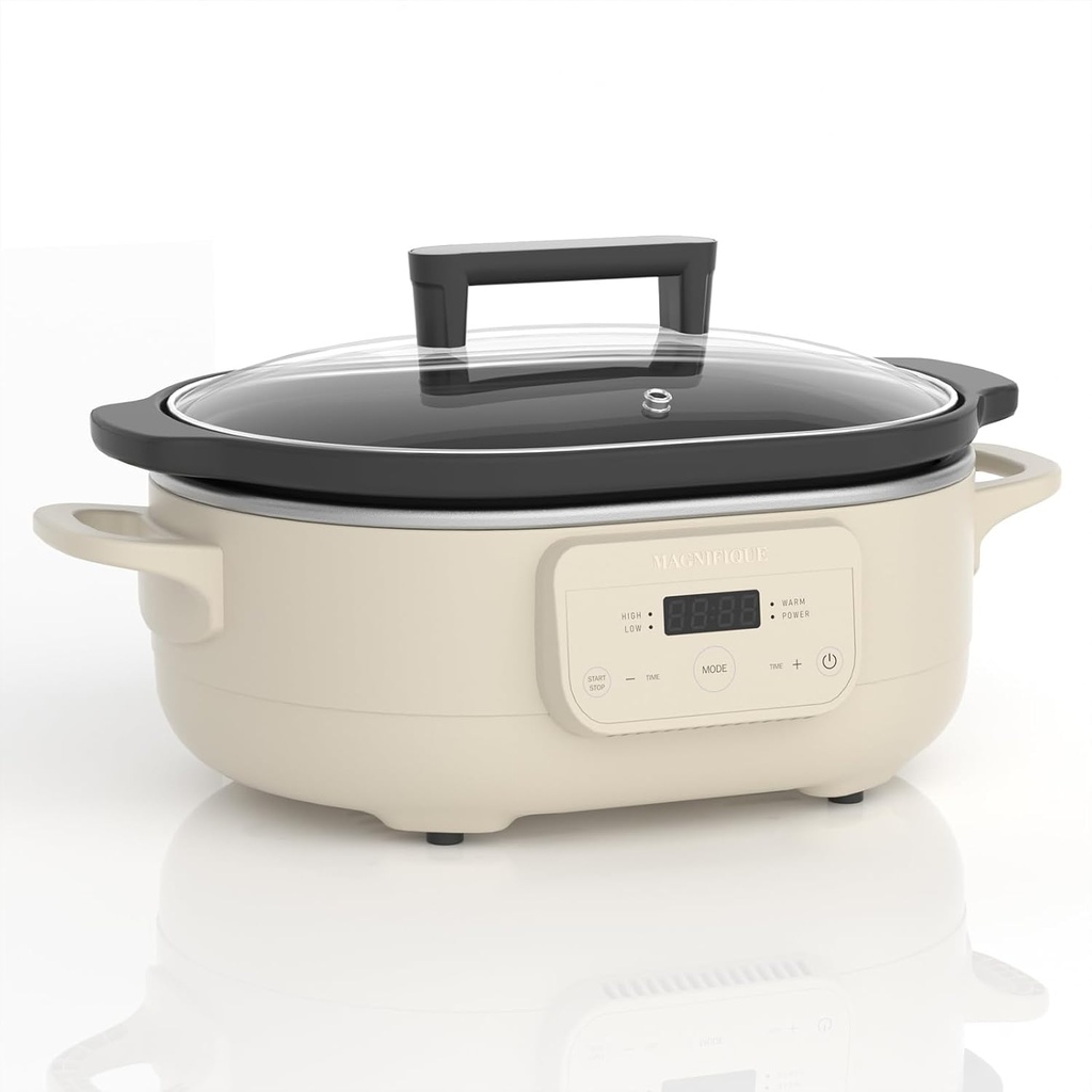 MAGNIFIQUE 6 Quart Programmable Slow Cooker Removable Healthy Nonstick Pot - Small Kitchen Appliance for Family Dinners - Serves 6+ People - Heat Settings: Keep Warm Oatmeal