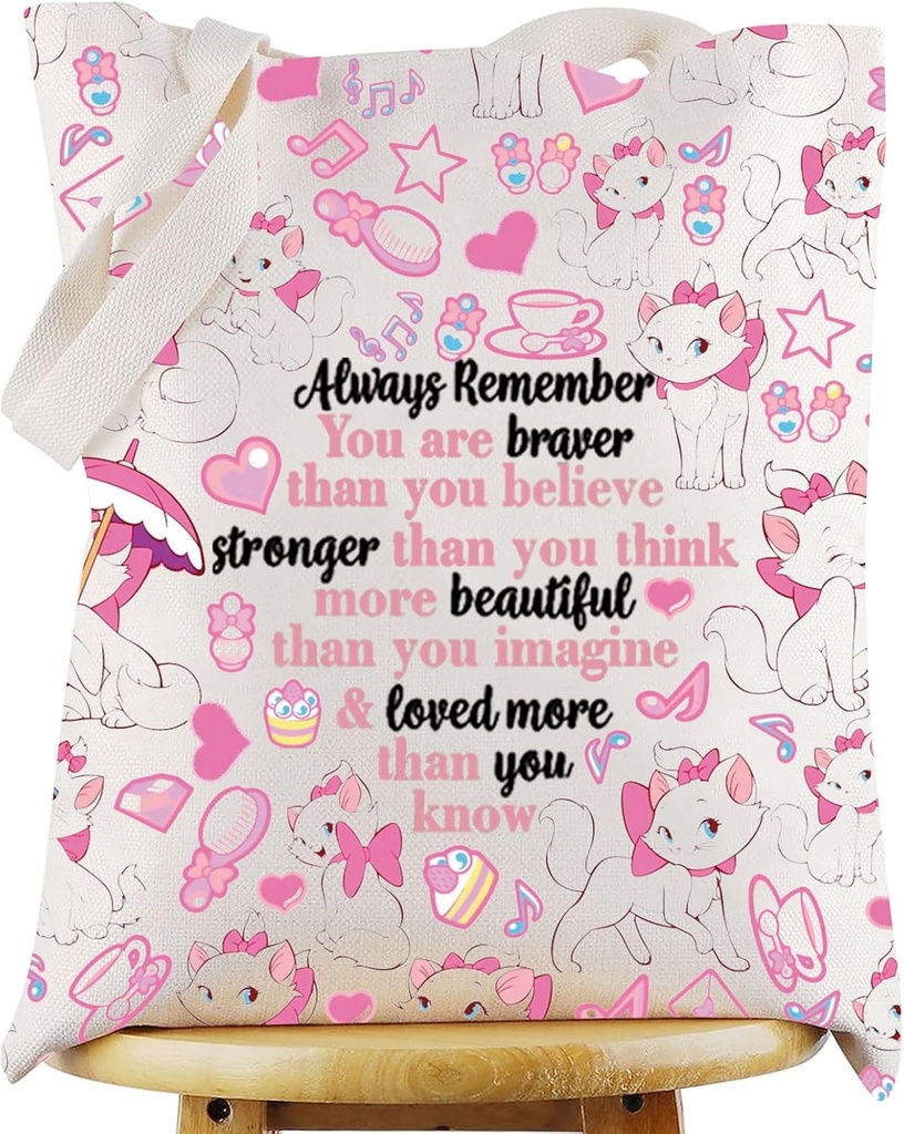 WZMPA Cat Marie Tote Bag Marie Fans Gift You Are Braver Stronger Beautiful Than You Know Marie Reusable Grocery Bag (Always Cat Marie -T)