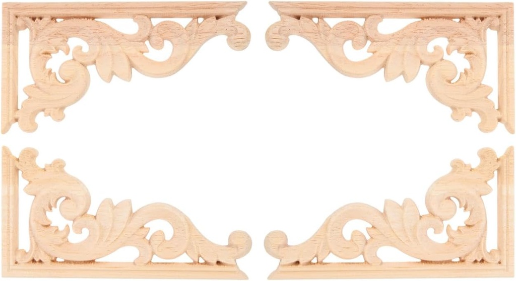 4pcs Wooden Corbels Carved Dresser Decor Wood Carving Decal Wood Onlays Home Decor Rub on Transfers for Furniture Home Décor Retro Furniture Carved Onlay Ceiling Cover Bamboo