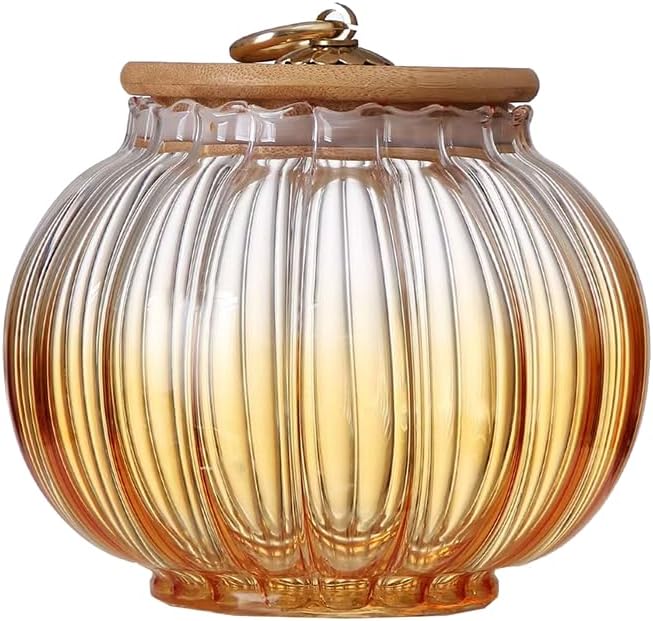 Pumpkin Glass Container Candy Dish Food Storage Jar with Seal Wooden Lid