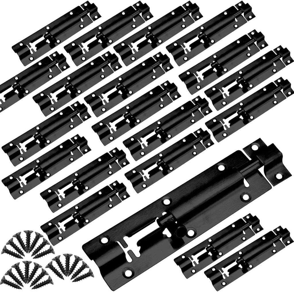 SINJEUN 30 Pack 5 Inch Barrel Bolt, Stainless Steel Slide Lock, Thickened Door Latch Slide Latch Lock with 160 Mounting Screws, Sliding Latch Hardware for Door Locking, Black
