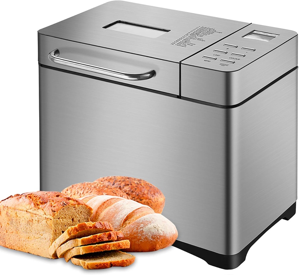 Automatic Bread Machine 3D Automatic Turning Breadmaker Professional Non-Stick Family Bread Maker With Smart Fruit Nuts Dispenser, 17 Progammes, 15 Hours Timing