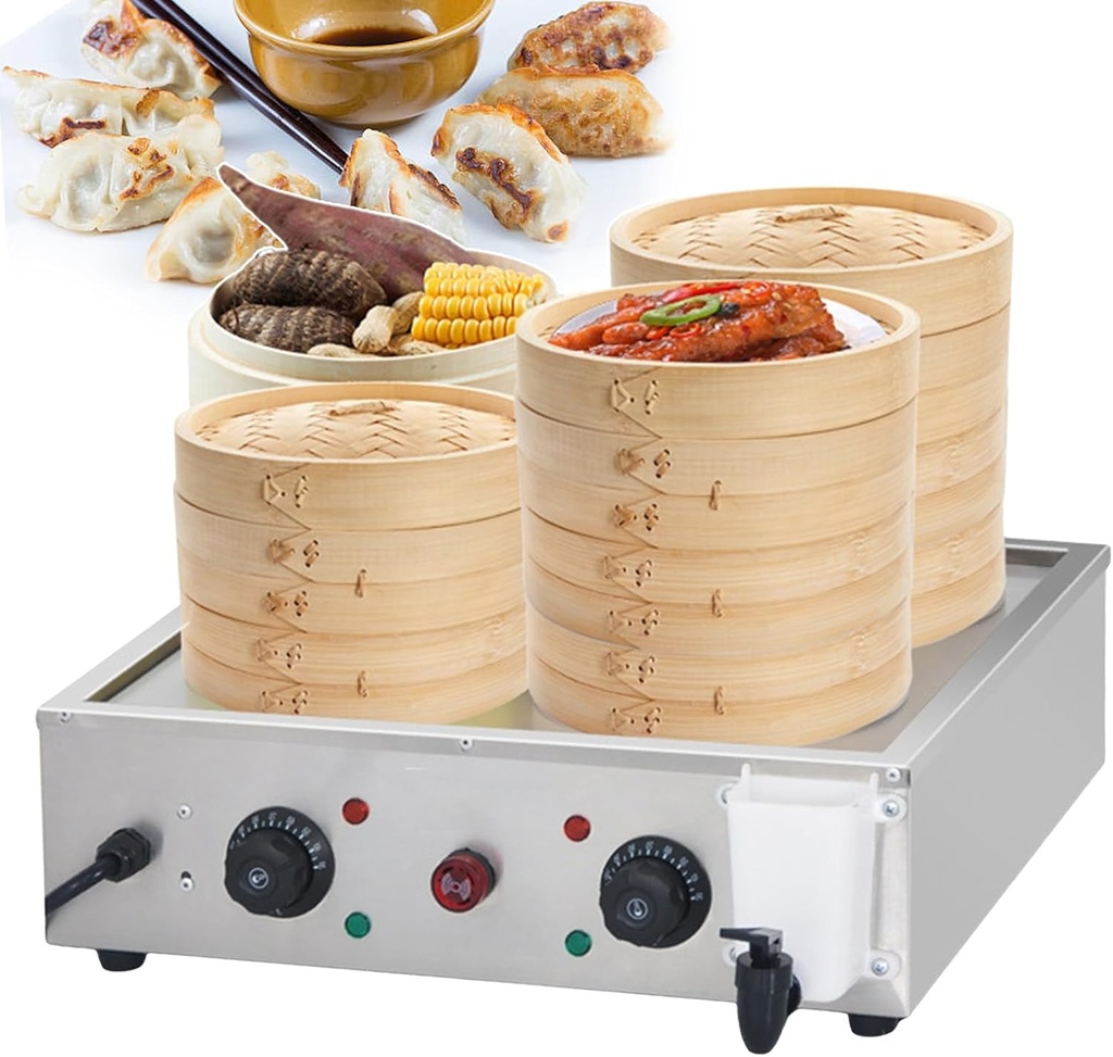 Four-Hole Food Steamer, Commercial Steamed Bun Oven, Electric Hot Food Warmer 30-110℃ Temper, Stainless Steel Steamed Bun Machine, U-shaped Heating Tube, for Restaurant/Store/Home