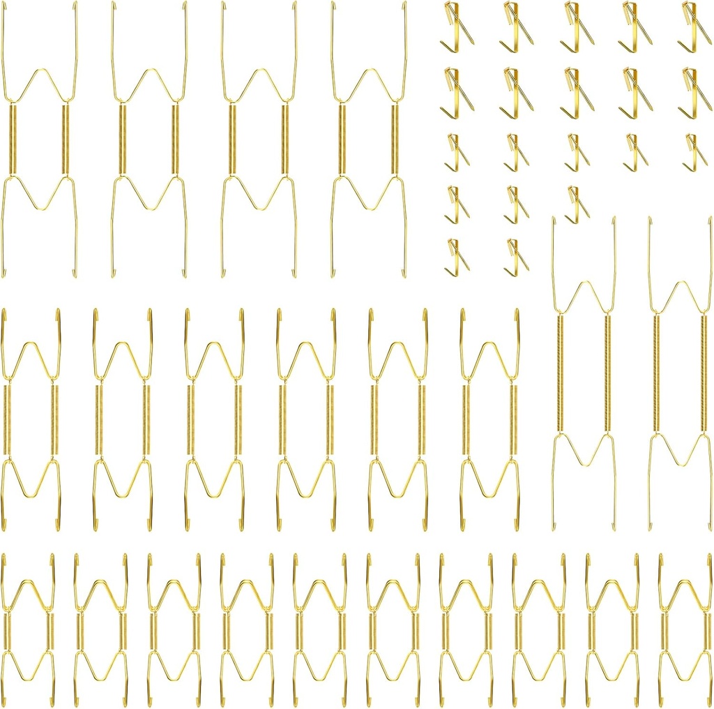 Hotop 20 Pieces Invisible Wall Plate Hangers 4/5/6/8/10 Inches Wall Plate Hangers Stainless Steel Decorative with 20 Pieces Hook with Nails for Decorative Antique and Arts(Gold)