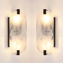 2 Pack 2 Light Oval Frosted Glass Bathroom Wall Sconce Modern Concise Style Wall Light Fixture,Black Finish for Bedroom Hallway Bedside