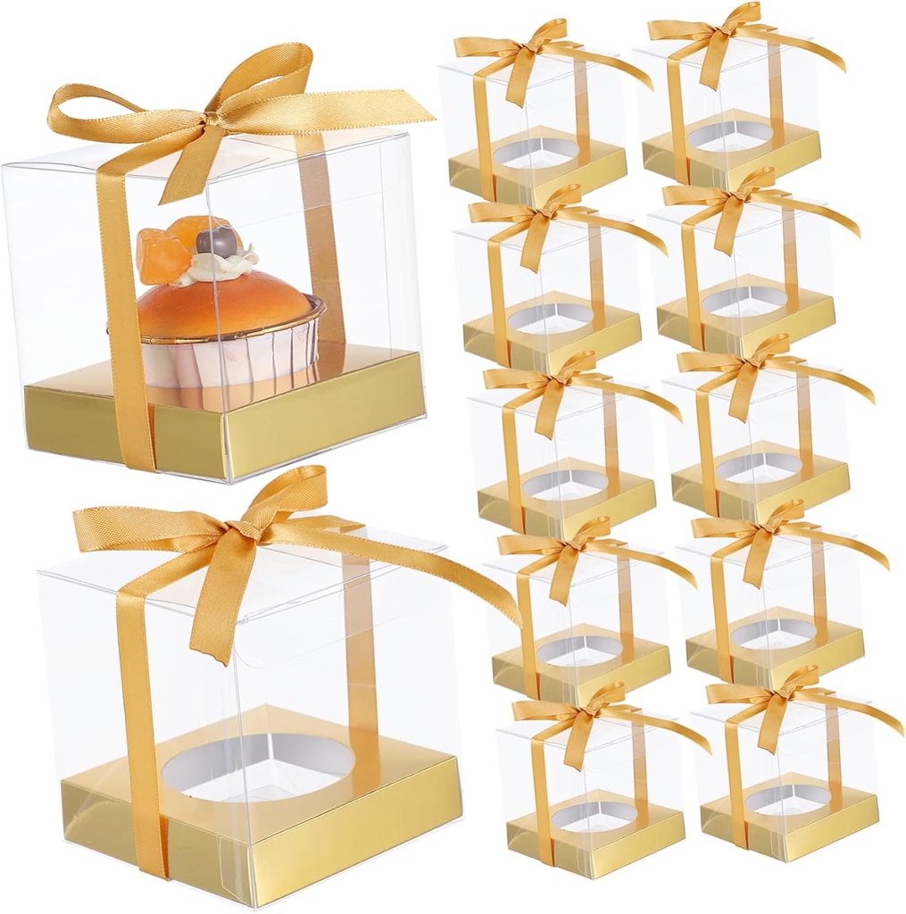 Cabilock 12pcs Transparent Pvc Cake Packaging Boxes with Ribbon Dessert Carrier for Birthday and Weddings and Oil