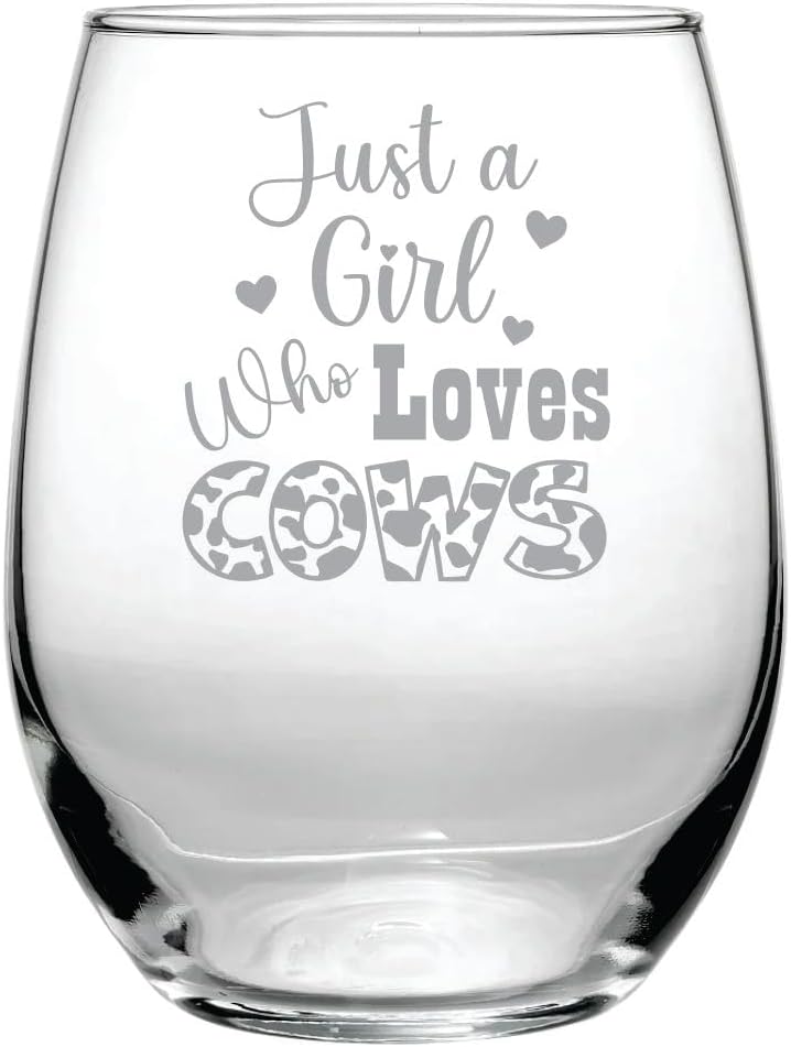 Just a Girl Who Loves Cows (15 oz) Cow Wine Lover Birthday Gift, Funny Birthday Gifts for Women, Housewarming, Anniversary, Christmas - Dairy Farm Wife Kitchen Drinking Cup - Highland Decor Barware