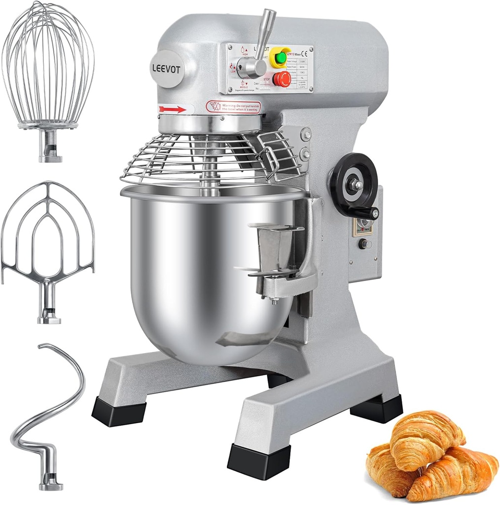 Commercial Food Mixer 15Qt with 3-Speed Adjustment, 600W Commercial Mixer with Timer, Heavy Duty. Commercial Dough Mixer with Stainless Steel Bowl, Suitable for Bakeries and Pizzerias