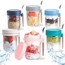 Overnight Oats Containers with Lids & Spoons, 16 oz Reusable On-the-Go Cereal and Yogurt Cups, Mason Jars for Breakfast, Meal Prep & Travel, 6 Pack