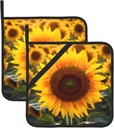 Square Heat Resistant Hot Pads Set of 2, Thick 8x8 Inch Kitchen Trivets, Sunflowers Pot Holders Sets, Non-Slip Pot Holders for Countertops, Oven, BBQ & Microwave with Hanging Loop & Storage Pocket