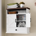 Bathroom Wall Cabinet, Farmhouse Wall Mounted Medicine Cabinet with Drawer, Barn Doors and Adjustable Shelf, 25"H x 23.6"W x 9"D White Over Toilet Storage Cabinet for Kitchen, Laundry Room, Entryway