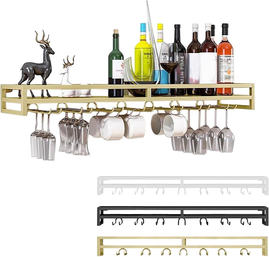 Modern Wall Mounted Wine Rack,Metal Wine Glass Shelf,Hanging Goblet Holder,Wine Display Storage Rack,Floating Wine Bottle Organizer for Home,Bar,Kitchen,Coffee Shop,Wine Cellar