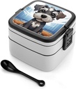 All-in-One Bento Box Stackable Leak-Proof Lunch Box With Carry Handle 2 Layer Portable Meal Prep Container Adorable Schnauzer Lunchbox with Utensils for Dining Out Work