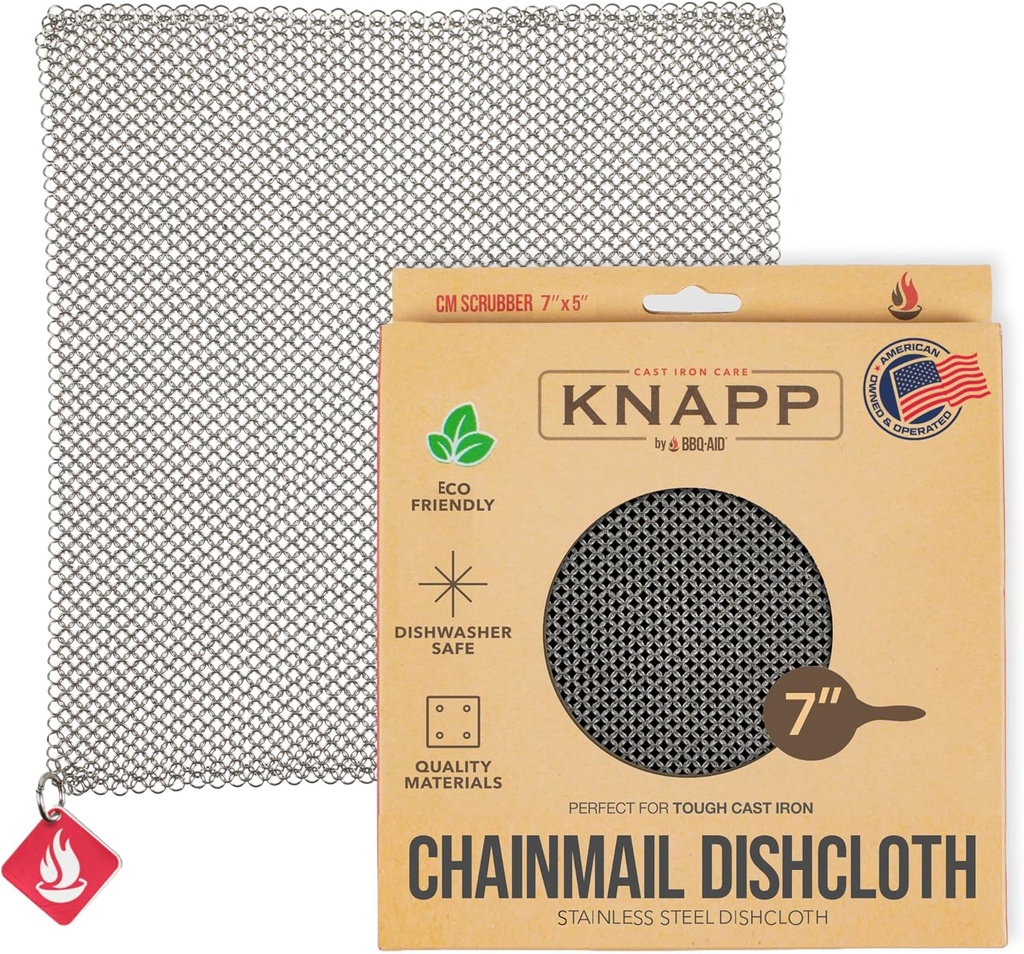 Knapp Made Chainmail Dishcloth 7”x5” - Replace Your Dirty Sponge - All Purpose Kitchenware, Pots & Pans Cleaner - Lasts a Lifetime