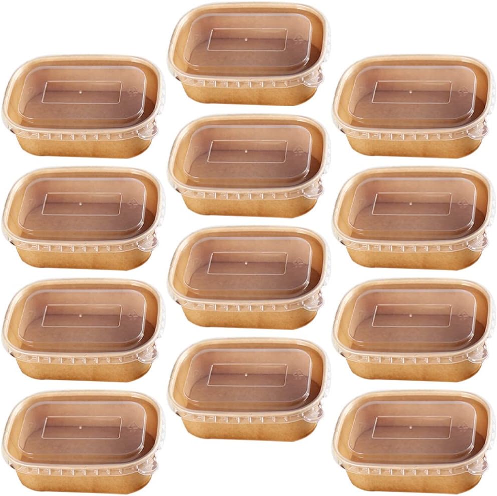 Hemoton Kraft Paper Food Containers with Lids 20-Pack Disposable Take Out Boxes Microwave Safe Meal Prep Containers 6.7X4.6X1.6 Inch Large Capacity Food Storage Boxes for Home and Restaurant
