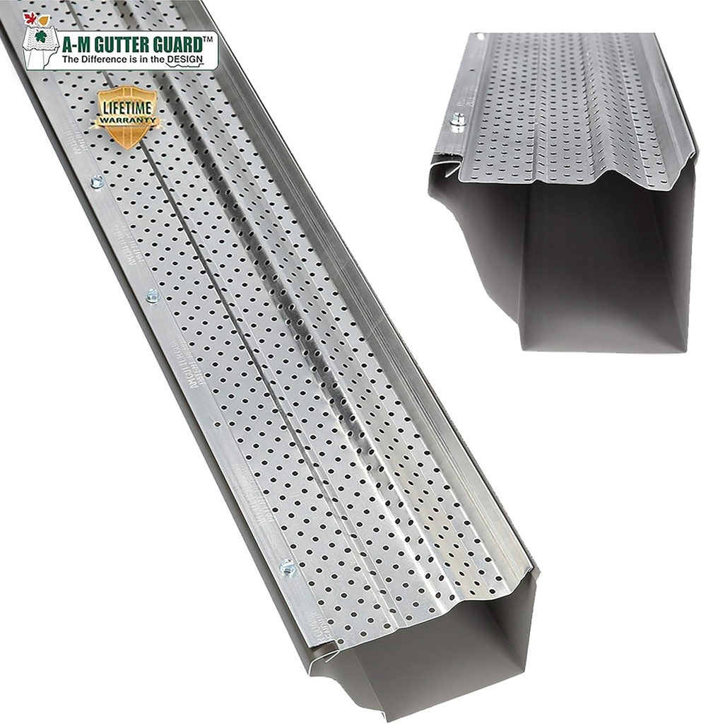 A-M Gutter Guard – Premium Heavy-Duty Aluminum Leaf & Debris Protection, Lifetime Quality (6 Inch - 23 Feet, Mill Finish) - DIY Easy - Made in The USA