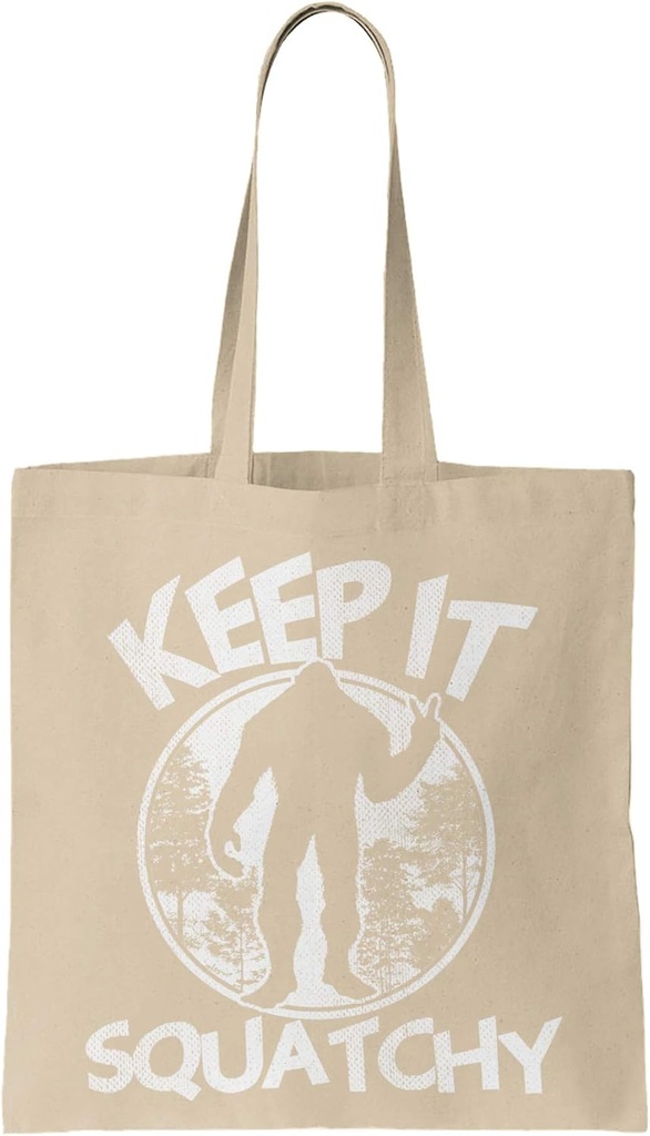 Keep It Squatchy - Bigfoot Sasquatch Mythical Reusable Grocery Tote Bag (Natural)