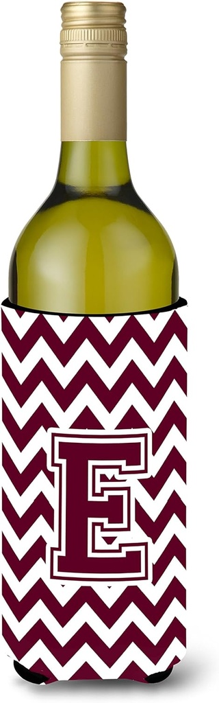 Caroline's Treasures CJ1051-ELITERK Letter E Chevron Maroon and White Wine Bottle Hugger Bottle Cooler Sleeve Hugger Machine Washable Collapsible Insulator Beverage Insulated Holder