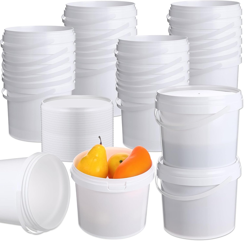 24 Pcs 101 Oz/ 3L Plastic Food Buckets with Lids and Handle 0.8 Gallon Ice Cream Buckets Round Deli Pail Container Safe Ice Cream Tubs Pack Reusable Freezer and Microwave for Juice Drinks Soup Storage
