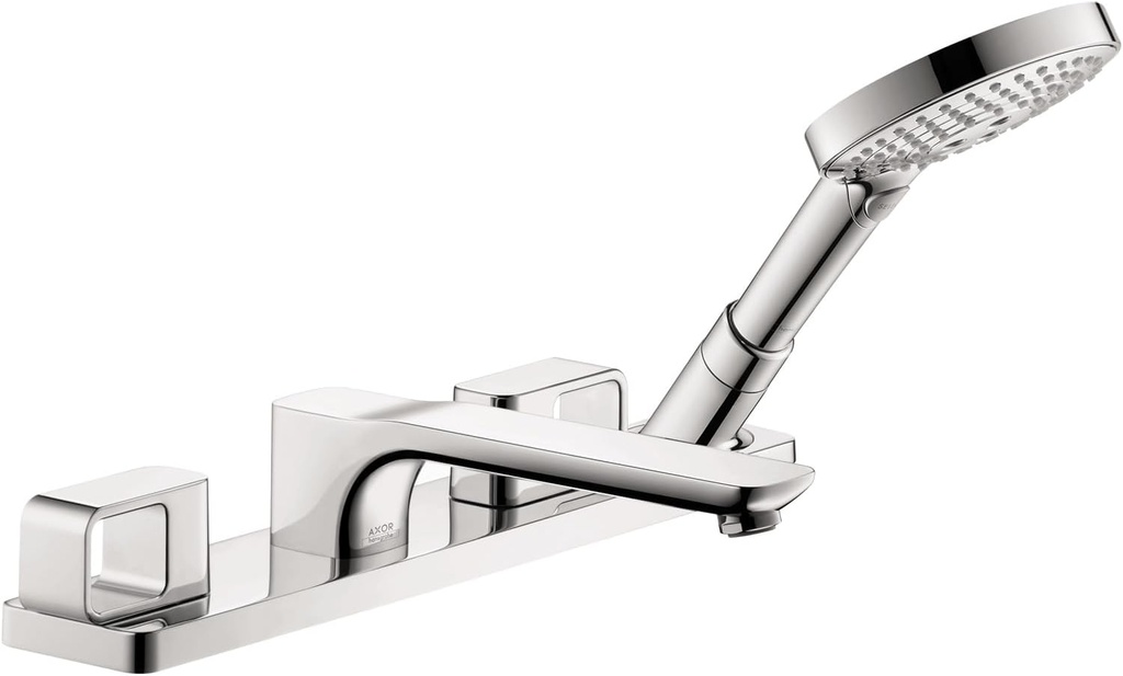 AXOR Urquiola Modern 2-Handle 18-inch Wide Roman Tub Filler Freestanding Bathtub Faucetand Shower Set in Chrome, 11446001