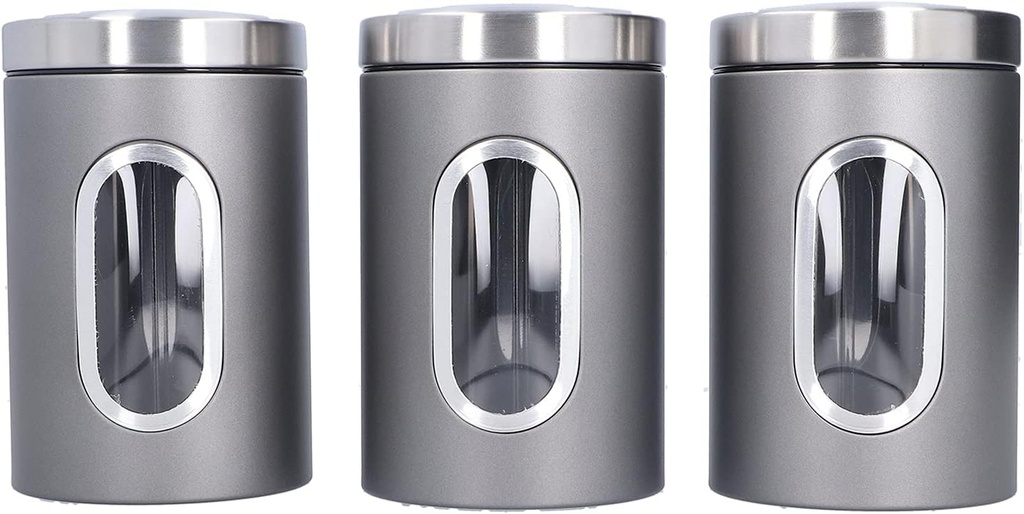 3Pcs Food Storage Containers, Large Capacity Reusable Stainless Steel Storage Cookie Jar, Food Tea Nut Container with Window for Tea, Grains, Nuts, Snacks