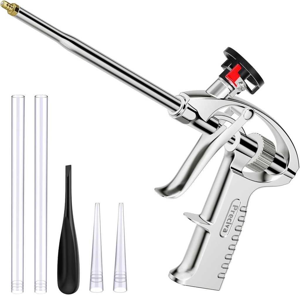 Preciva Foam Gun, Aluminum Alloy Foaming Gun Heavy Duty PU Expanding Caulking Gun Spray Application Applicator for Caulking, Filling, Sealing, Home and Office Use