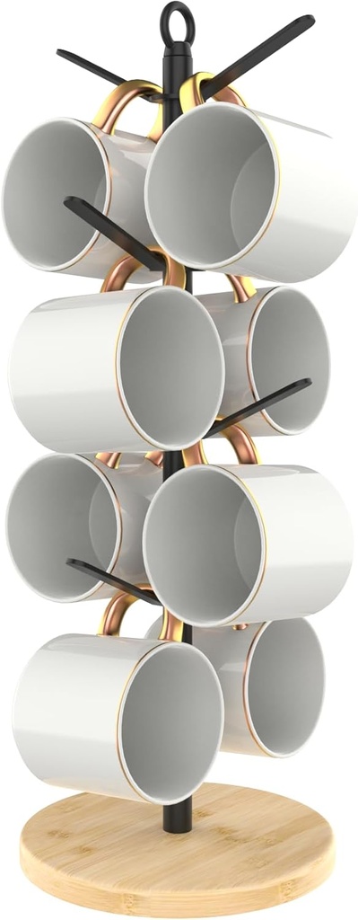 simesove Coffee Mug Holder, Non-Slip Cup Tree with 8 Hooks, Wood Stand Organizer for Counter, Bar and Kitchen Home Decor (Bamboo)