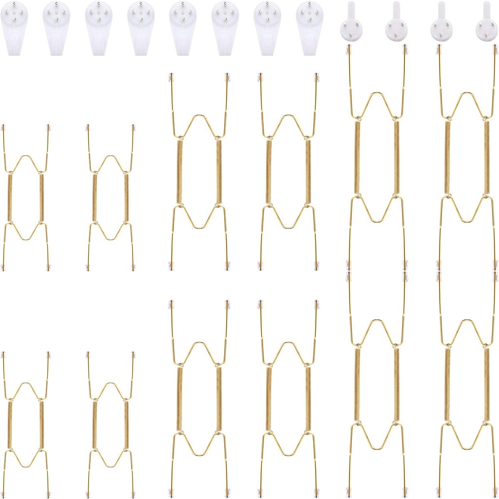 Hotop 12 Pieces Plate Hangers for Wall 6/8/10 Inch Stainless Steel Wire Invisible Plate Hangers Heavy Duty Display Holders with 12 Pieces Hooks for Wall Decorative(Gold)