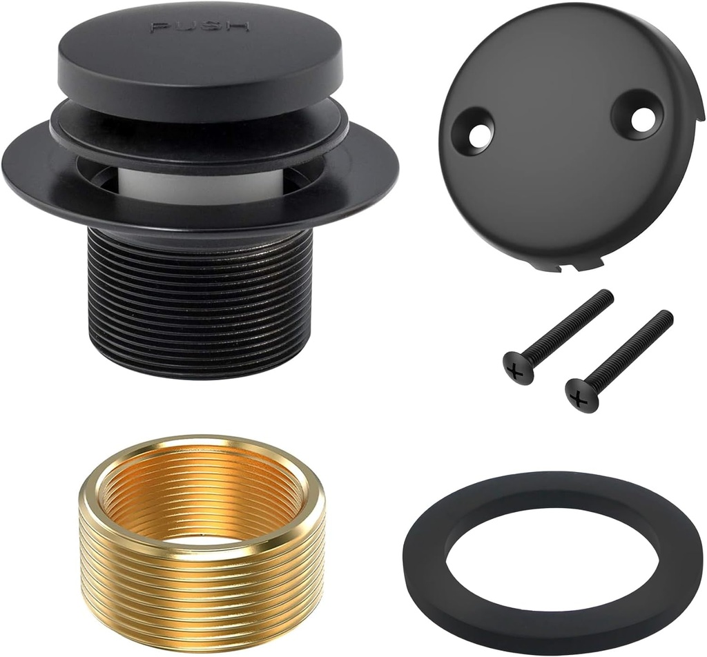 KBH Bathtub Drain Kit Tip Toe with Two Hole Overflow Faceplate,Bath Tub Drain Kit Fits 1-3/8 Inches Or 1-1/2 Inches Universal Fine/Coarse Thread Adapte Tub Drain Waste As Optional(Matte Black)