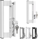 Sliding Glass Door Handle Set with Lock – Aluminum Handle, Fits 6-5/8 in. Hole Spacing (White)