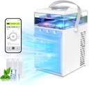 Portable Air Conditioners, 4-IN-1 Evaporative Air Cooler with App Control, 800ml Water Tank, Rechargeable Mini Air Conditioner, 3 Speeds & 3 Mist, Colorful Night Light Cooling Fan (White)