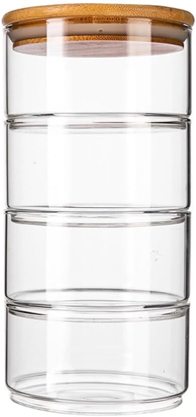 Hemoton 4pcs Fresh Bowl Candy Stackable Glass Canister Food Storage Jar Condiment Jar Glass Flour Tea Container Drain Coffee s Clear Bowl Bamboo Cover Cereals Round Tray