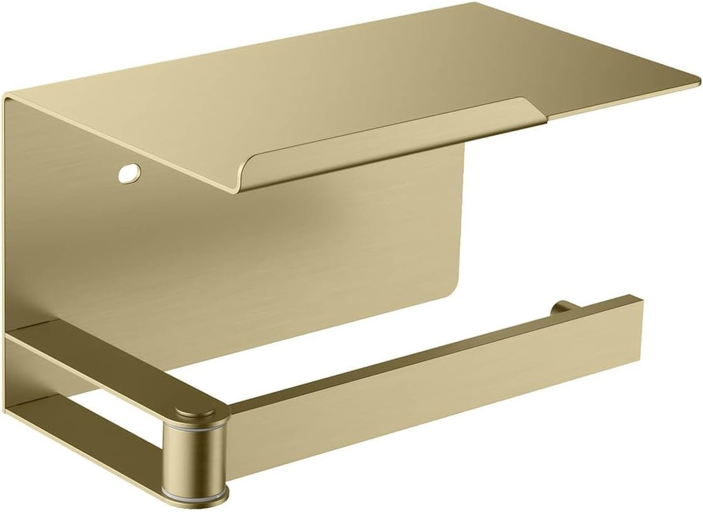 KIBI Deco Wall Mounted Toilet Paper Holder with Shelf | Solid Brass Bathroom Tissue Holder with Convenient Phone Shelf | Space-Saving Design, Rust-Resistant | Brushed Gold, KBA1209
