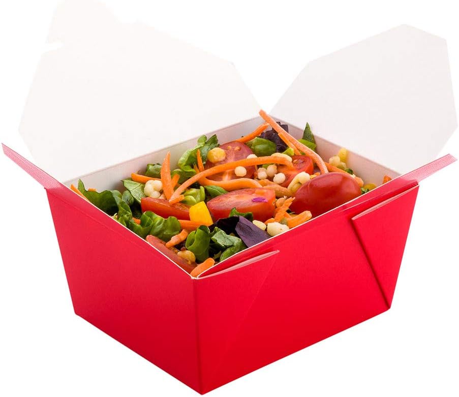 Restaurantware Bio Tek 30 Ounce Take Out Boxes 50 To Go Lunch Boxes - Tab-Lock Closure Heat-Tolerant Red Paper Disposable Lunch Boxes Greaseproof For Hot And Cold Foods