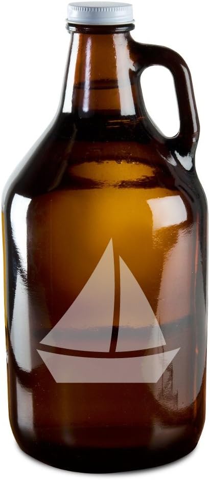 Cute Sailboat Hand-Made Etched Glass Beer Growler 64 oz
